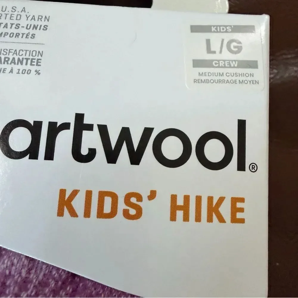 NWT Kids Smartwool Hike Merino Wool Crew Socks Large 5 - 7.5 Lavender NEW